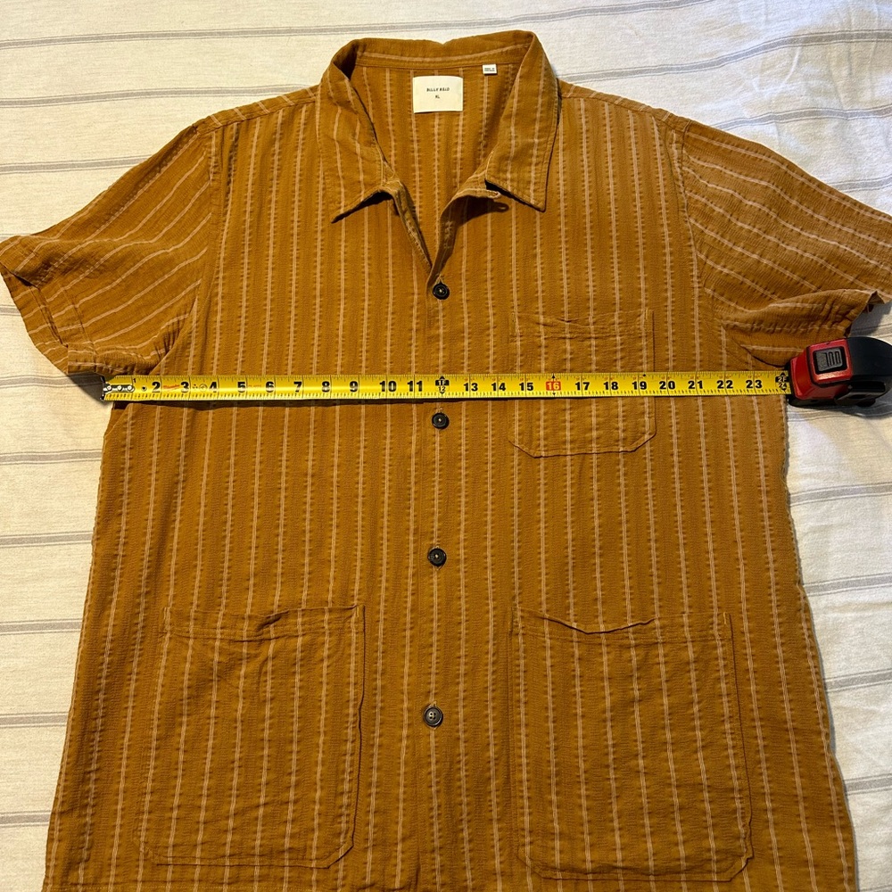 Billy Reid short sleeve camp shirt XL Gold/White